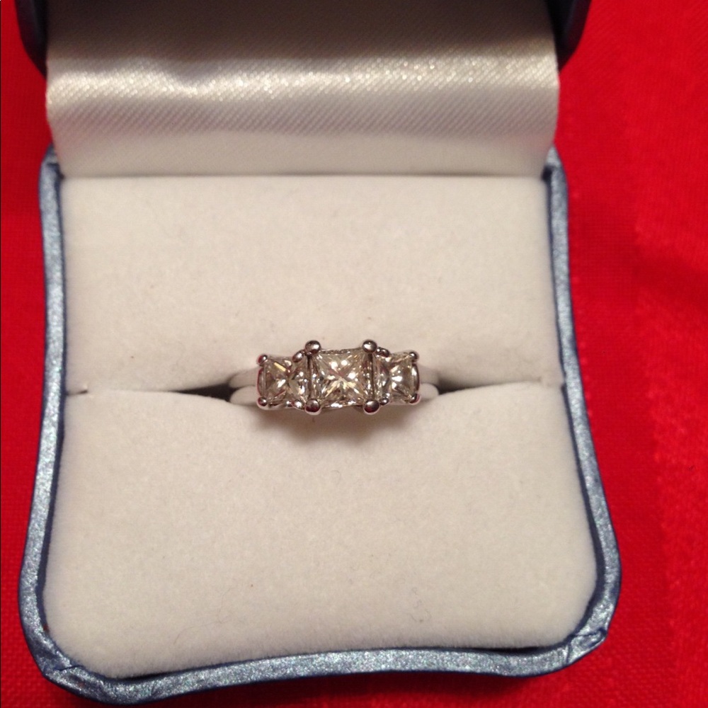 3 Stone Princess Cut Engagement Ring - Picture 1 of 4